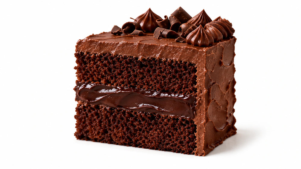 Chocolate Fudge cake slice with dark chocolate fudge