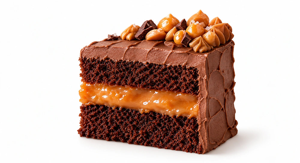 Chocolate Salted Caramel cake slice with caramel filling