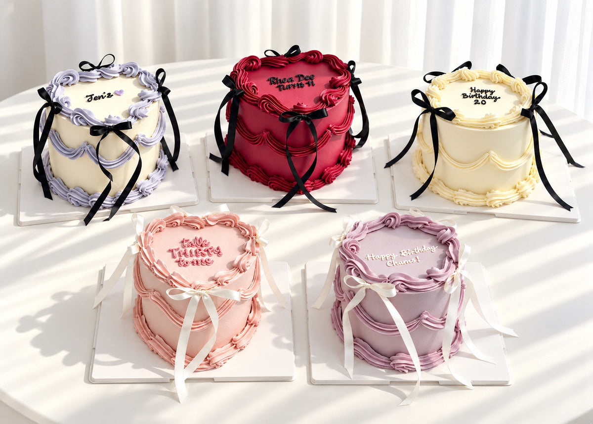 Five Ribbon cakes arranged together, selected by Kekki Cakery