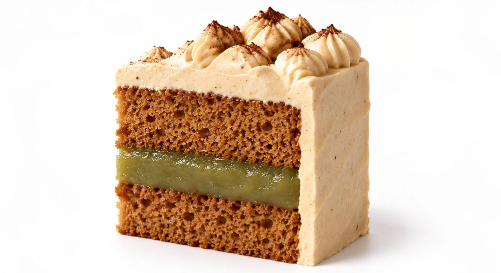 Kopi Kaya cake slice with kopi sponge, kaya and salted buttercream