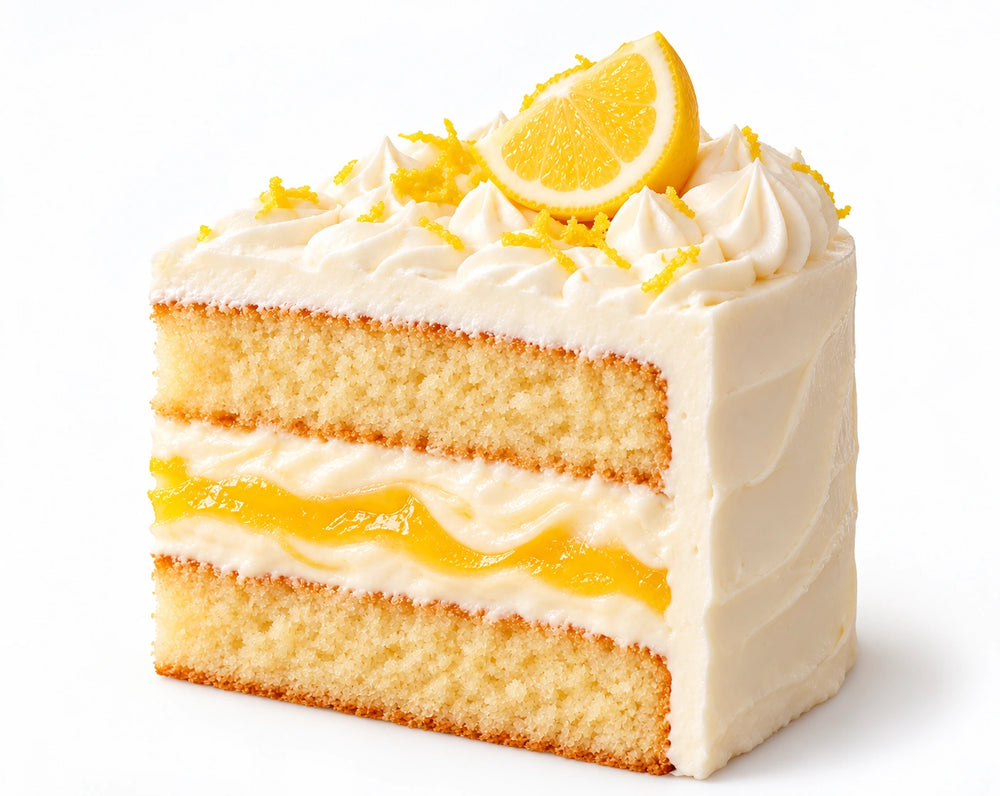 Lemon Curd Cream Cheese cake slice with vanilla sponge and homemade lemon curd